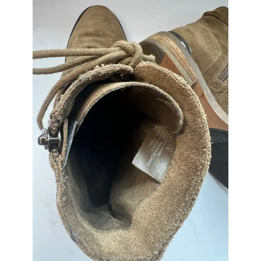 Vince Camuto Brown Suede Leather Combat Moto Tokode Zip Up Ankle Boots Sz 8‎